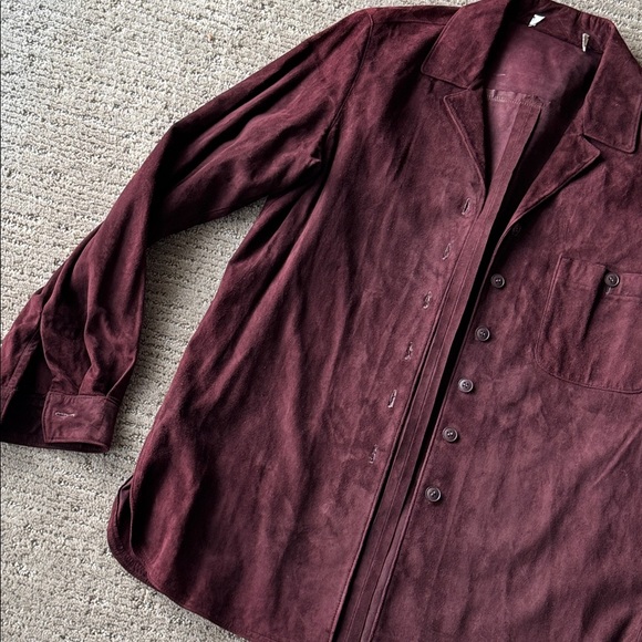 Burgundy Suede Button Down Shirt - Picture 2 of 9